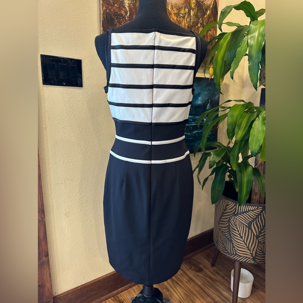 White House Black Market Minimalist Career Sheath Dress | Monochrome Stripe | 6 - Picture 9 of 10